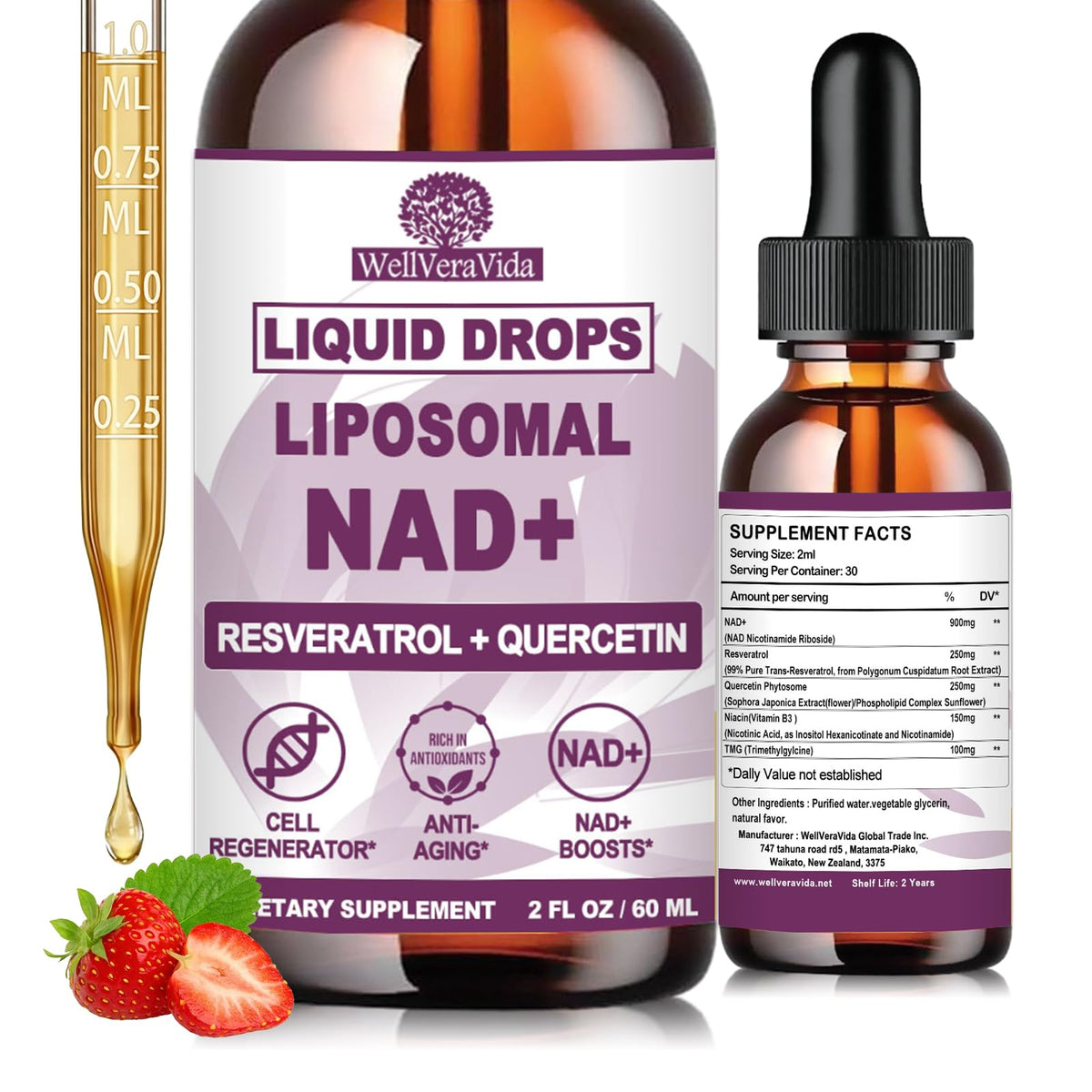 NAD+ Supplements for Men & Women, Extra Strength NMN Alternative Liposomal Nad⁺ Supplement with Resveratrol Quercetin for Cellular Energy & NAD+ Levels, Fast Absorption Liquid NAD Plus丨NON-GMO, 2Fl Oz WellVeraVidaBuy Supplements Australia