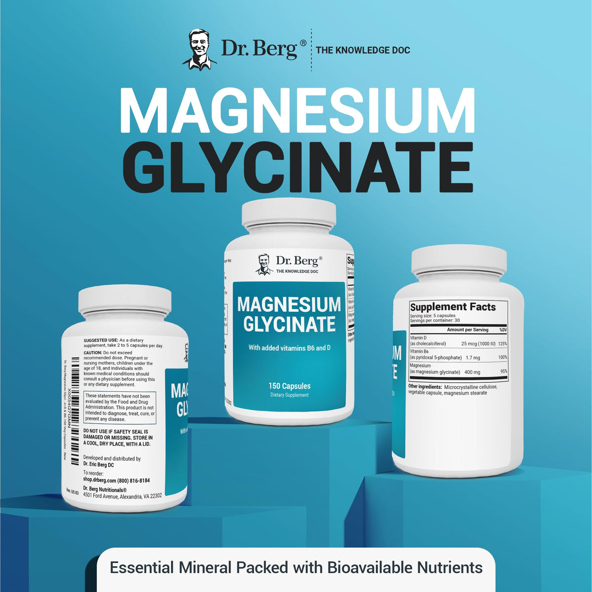 Dr. Berg's Magnesium Glycinate 400mg - Fully Chelated Veg Capsules for Stress Dr. Berg NutritionalsBuy Supplements Australia