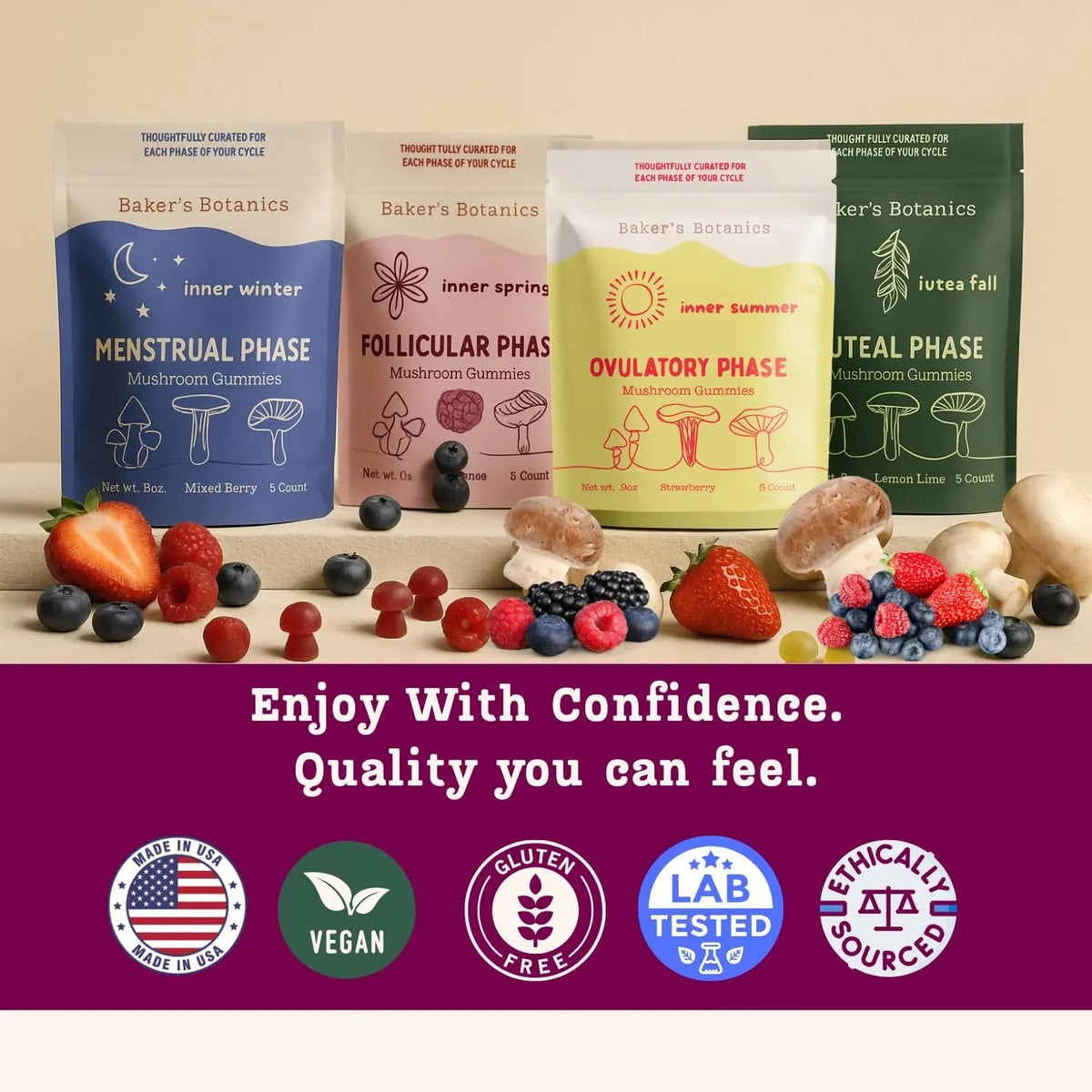Period ovulatory & PMS Support Supplement for Women – Hormone Balance + 4-Phase Menstrual Cycle Kit | Vegan Functional Mushroom Gummies by Baker’s Botanics (Pack of 6)(30 Gummies) Baker's BotanicsBuy Supplements Australia