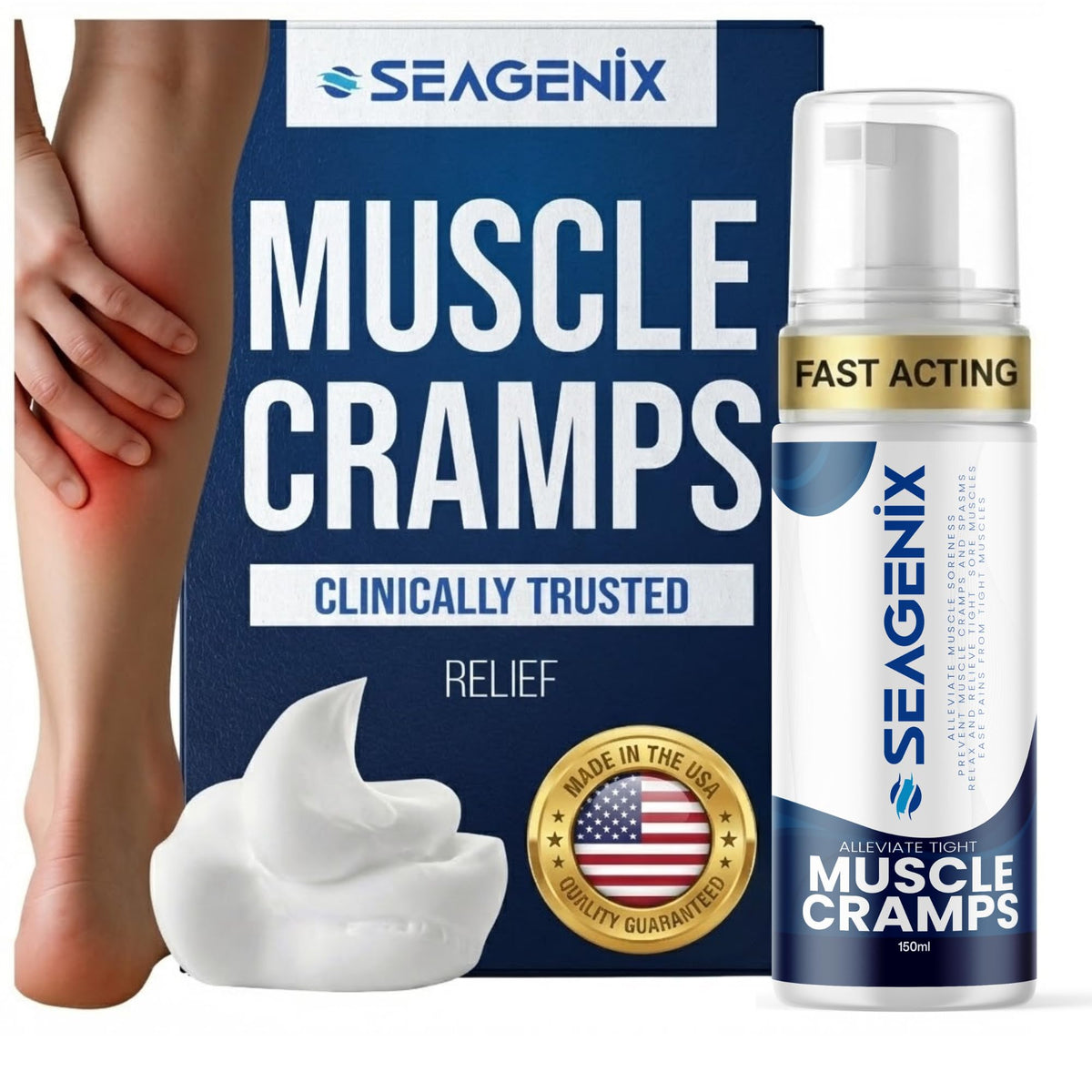 Seagenix Muscle Cramp Relief Foam – Fast-Acting Magnesium for Leg & Calf Cramps – Quick-Activation Comfort, Ready for Instant Use in Seconds – Day or Night SeagenixBuy Supplements Australia