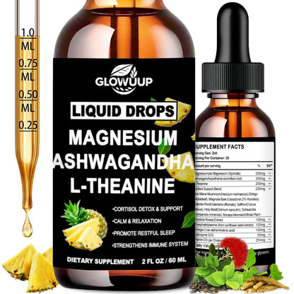 Cortisol Supplements for Women & Men, Cortisol Reducer Manager Detox Liquid Drops Extra Strength Magnesium Glycinate 200mg, L-Theanine & Ashwagandha丨Hormone Balance, Relaxation & Recess Mood GLOVVUUPBuy Supplements Australia