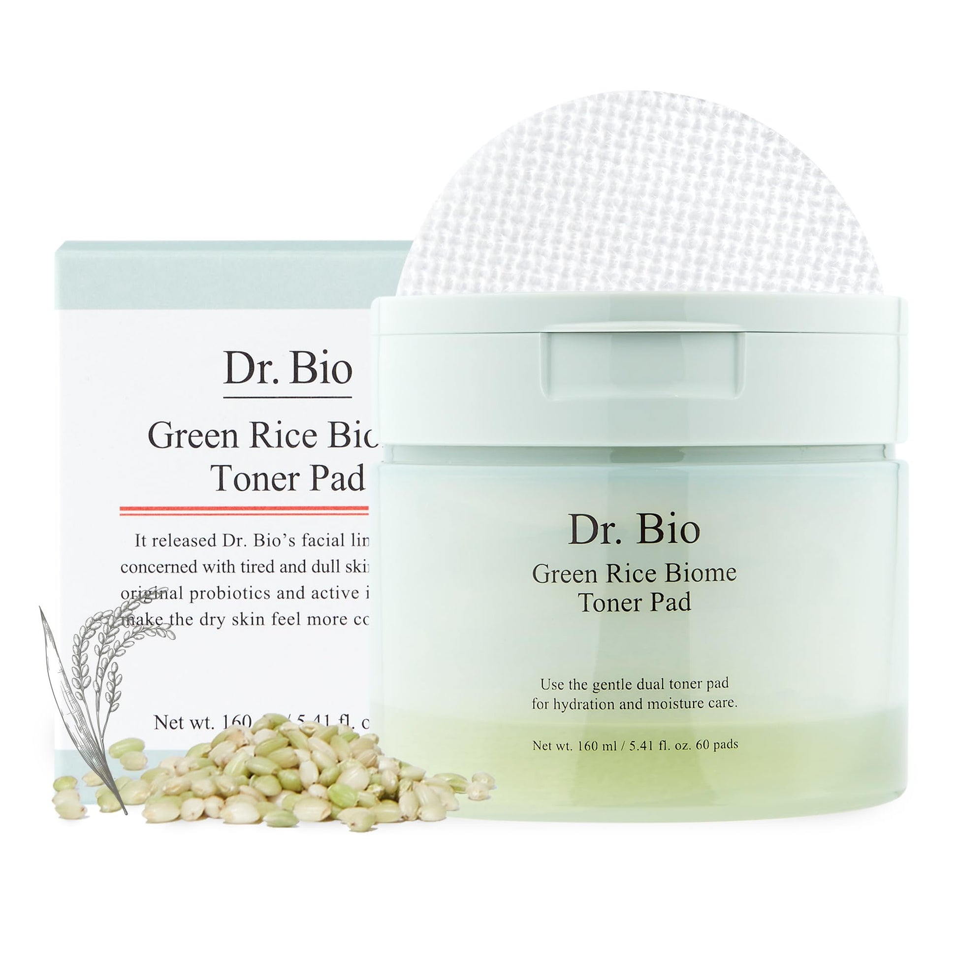 Dr.Bio Green Rice Biome Toner Pad (5.54oz/60 Pads) with Probiotic, Exfoliating, Remove Blackheads & Whiteheads, Radiant Skin, Dual-Sided Pad for Sensitive Skin, Fragrance-Free, Vegan Korean Skincare Dr.Bio buy supplements Au