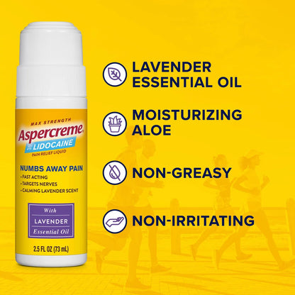 Aspercreme Essential Oils Lidocaine Pain Relief with No-Mess Roll-On Applicator, Max-Strength Lidocaine Numbs Away Nerve Pain, Moisturizing Aloe Hydrates Skin, Lavender, 2.5 Oz., 2pk AspercremeBuy Supplements Australia