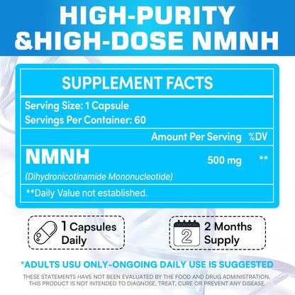 Kaumipor NMNH (Dihydronicotinamide Mononucleotide) NMN Alternative Supplement, 500 mg Per Serving NAD Supplement to Boost NAD+ Levels, for Anti Aging, Energy, Immunity, Focus, 60 Vegan Capsules KaumiporBuy Supplements Australia
