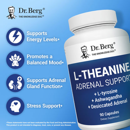 Dr. Berg L-Theanine 200mg - Includes Zinc, Copper, L-Tyrosine, & Ashwagandha – L-Theanine Supplement Adrenal Support - for Relaxation, Stress Relief, and Mental Clarity* – 90 Gelatin Capsules Dr. Berg NutritionalsBuy Supplements Australia