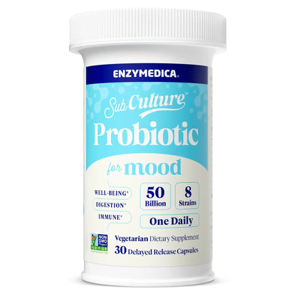 Enzymedica SubCulture Probiotics for Mood, Stress, & Sleep, 50 Billion CFU, Promotes Relaxation, Immune + Digestive Health & Regularity, 30 Count EnzymedicaBuy Supplements Australia