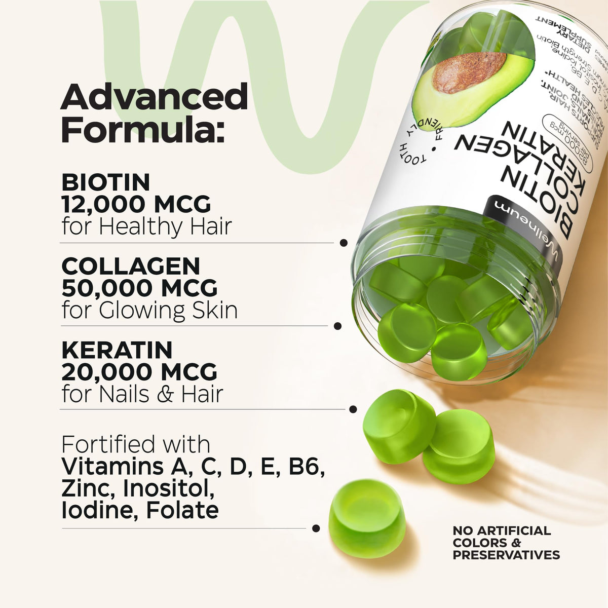 Biotin for Hair Growth Women/Men 12000mcg, Skin & Nails Support Gummies + 70000mcg Collagen Peptides (Collagen Powder in Gummy Form) + 20000mcg Keratin + Retinol, Sugar Free, 120 Gummies (2 Pack) Wellneum buy supplements Au