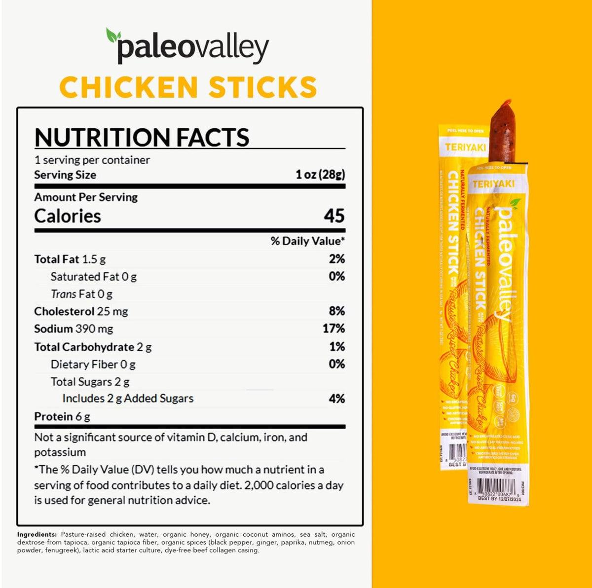 Paleovalley Pasture-Raised Chicken Sticks – 10 Pack – 7g Protein per Stick – Keto-Friendly, Paleo, Gluten-Free, Nitrate-Free – On-the-Go Snack (10 Pack, Teriyaki) PaleovalleyBuy Supplements Australia