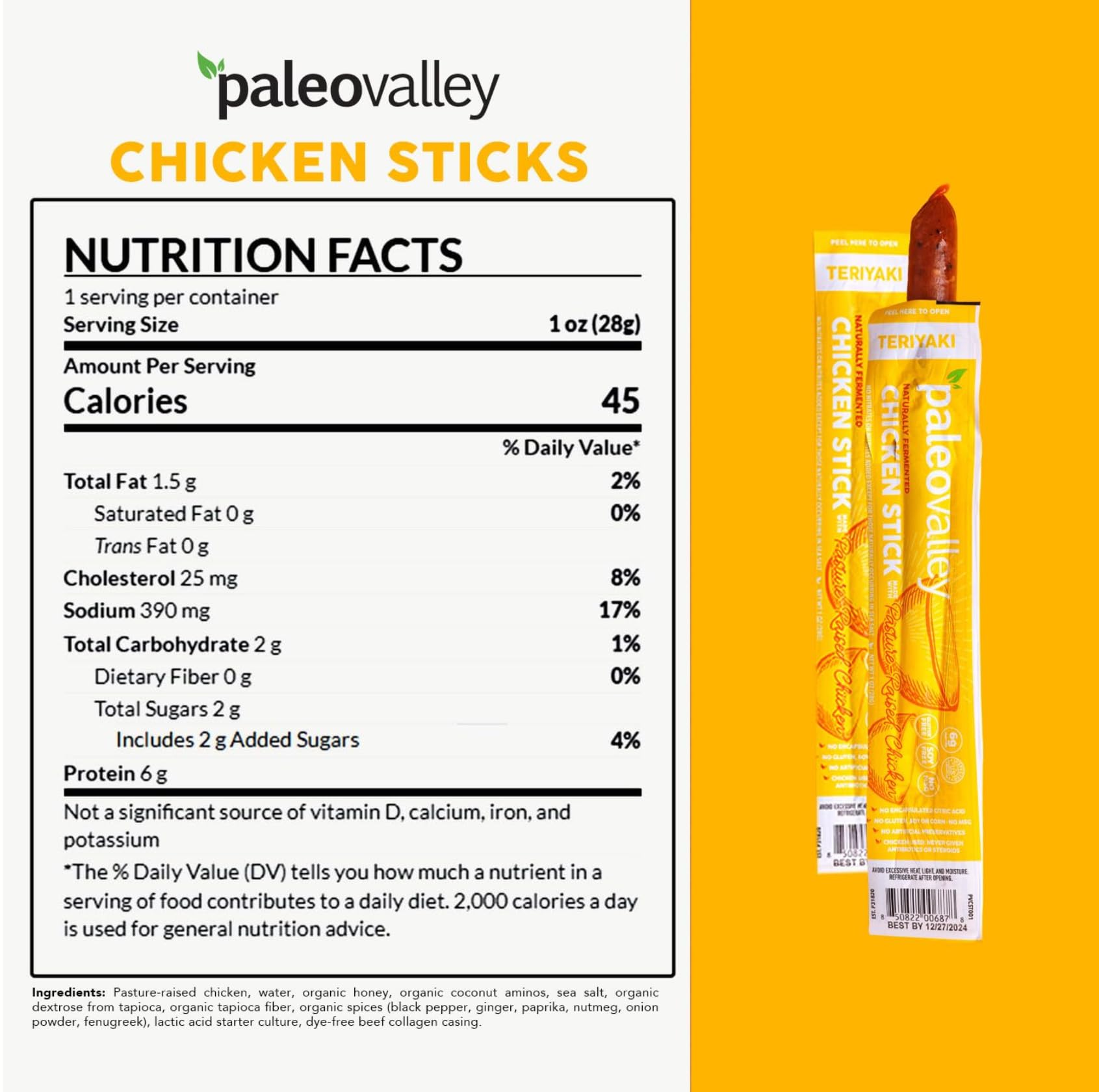 Paleovalley Pasture-Raised Chicken Sticks – 10 Pack – 7g Protein per Stick – Keto-Friendly, Paleo, Gluten-Free, Nitrate-Free – On-the-Go Snack (10 Pack, Teriyaki) PaleovalleyBuy Supplements Australia