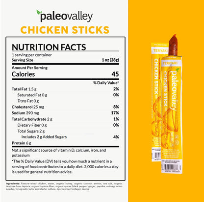 Paleovalley Pasture-Raised Chicken Sticks – 10 Pack – 7g Protein per Stick – Keto-Friendly, Paleo, Gluten-Free, Nitrate-Free – On-the-Go Snack (10 Pack, Teriyaki) PaleovalleyBuy Supplements Australia