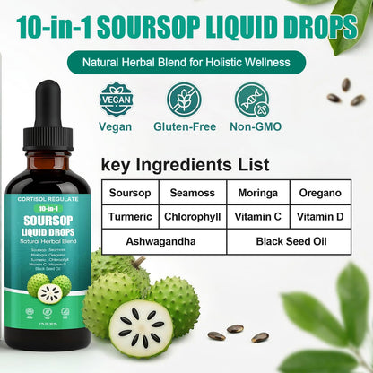 CORTISOL REGULATE Soursop Liquid Drops, 10-in-1 Blend with Sea Moss, Moringa, Turmeric, Black Seed Oil, Oregano, and More, 2 fl oz (1 Pack) CORTISOL REGULATE buy supplements Au