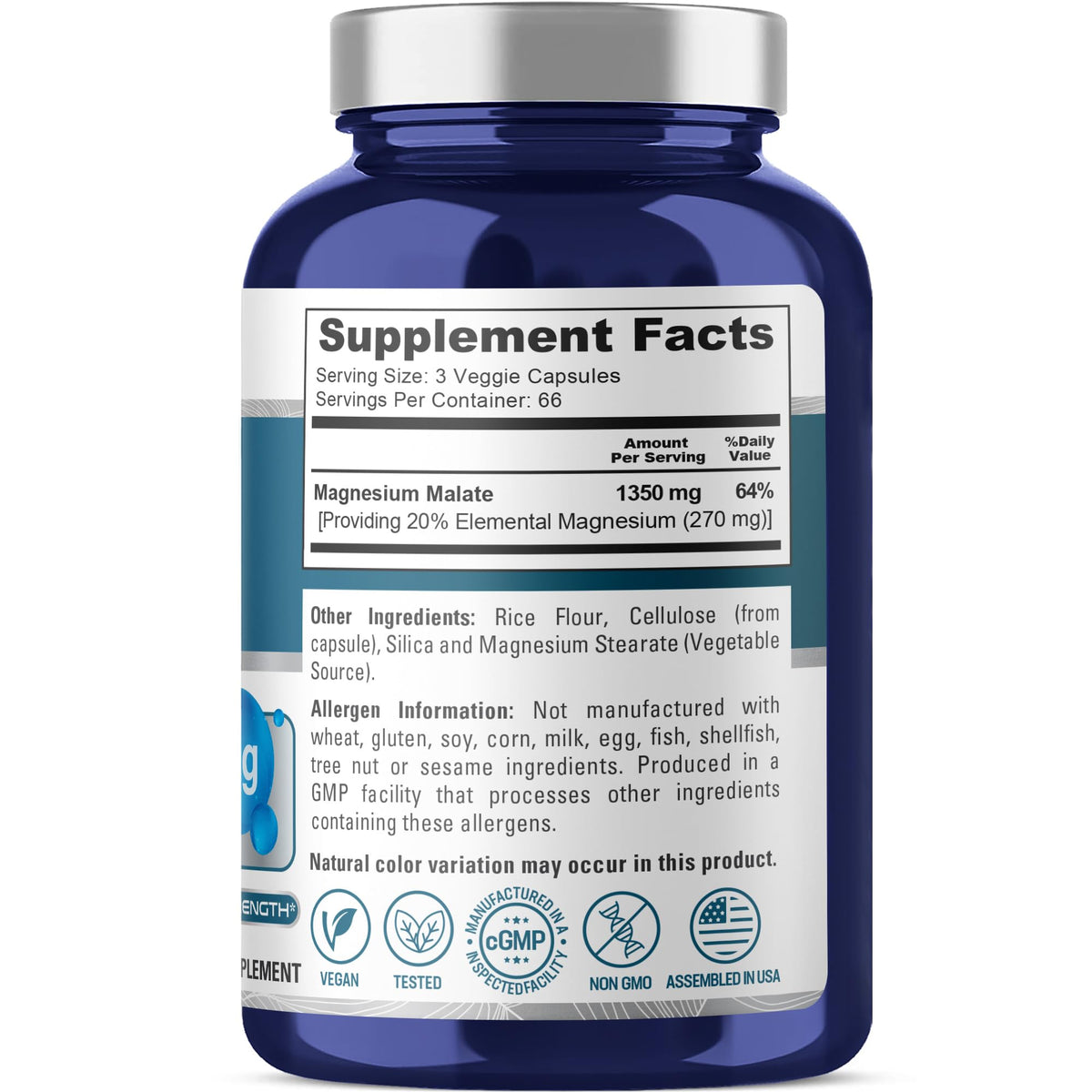 NusaPure Magnesium Malate 1350mg 200 Veggie Capsules (Vegan, Non-GMO, Vegan) NusaPureBuy Supplements Australia