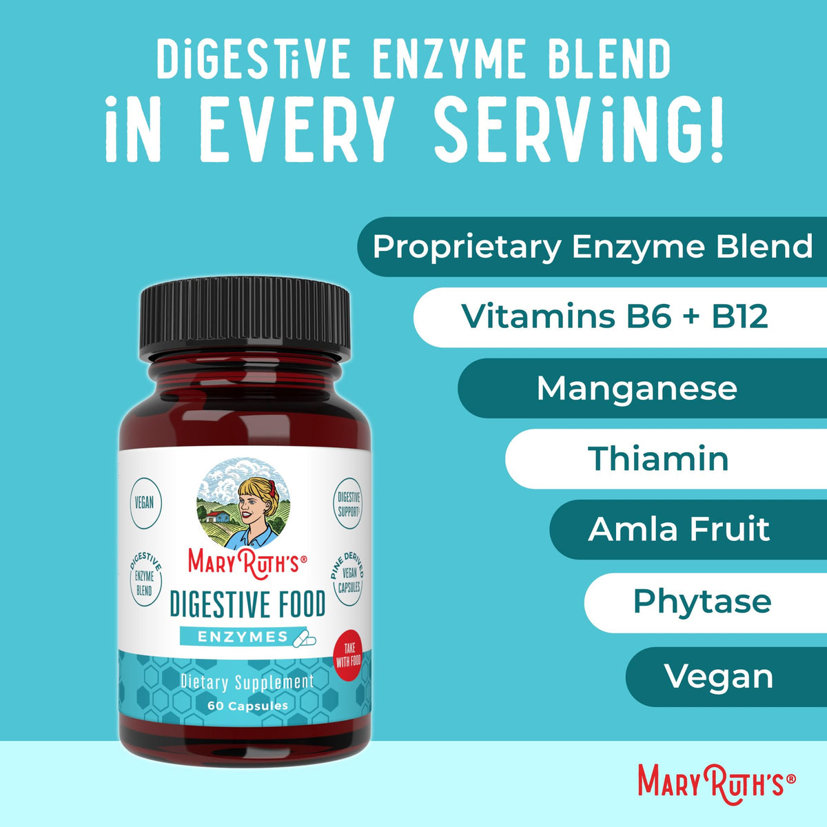 MaryRuth Organics Digestive Enzymes | Up to 2 Month Supply | Vegan Digestive Health Aid and Gut Health Enzyme Complex | Over 12 Enzymes | Vitamins B6 & B12 MARYRUTH'SBuy Supplements Australia