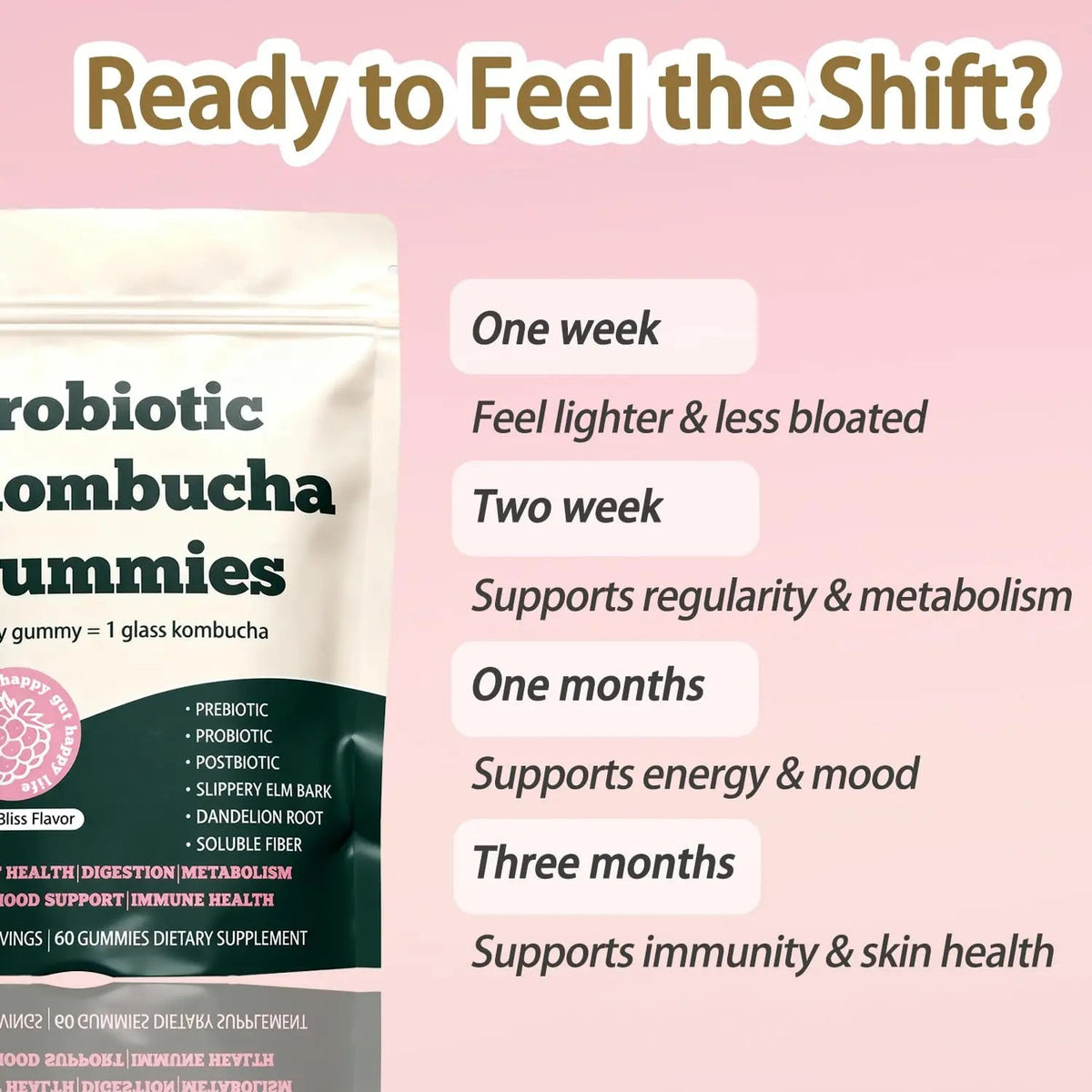 Glo Vous Probiotic Kombucha Gummies – 60 Gummies, with Prebiotics, Postbiotics & Fiber,Includes Slippery Elm, Dandelion Root & MCT Oil,Supports Digestive Health, Bloating Relief & Gut Support Glo VousBuy Supplements Australia