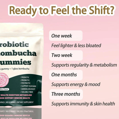 Glo Vous Probiotic Kombucha Gummies – 60 Gummies, with Prebiotics, Postbiotics & Fiber,Includes Slippery Elm, Dandelion Root & MCT Oil,Supports Digestive Health, Bloating Relief & Gut Support Glo VousBuy Supplements Australia