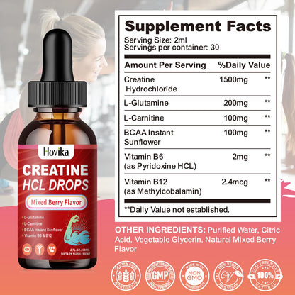 Creatine HCL Liquid Drops for Men & Women, Creatine Hydrochloride with L-Carnitine, L-Glutamine, BCAA, Vitamin B12 & B6 for Muscle Growth & Recovery-Vegan, Mixed Berry Flavor Flavor, 2 Fl Oz HovikaBuy Supplements Australia
