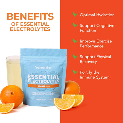 Paleovalley Essential Electrolytes Powder - Full Spectrum Orange Electrolyte Powder for Hydration, Energy and Muscle Recovery - No Sugar Added - 30 Servings PaleovalleyBuy Supplements Australia