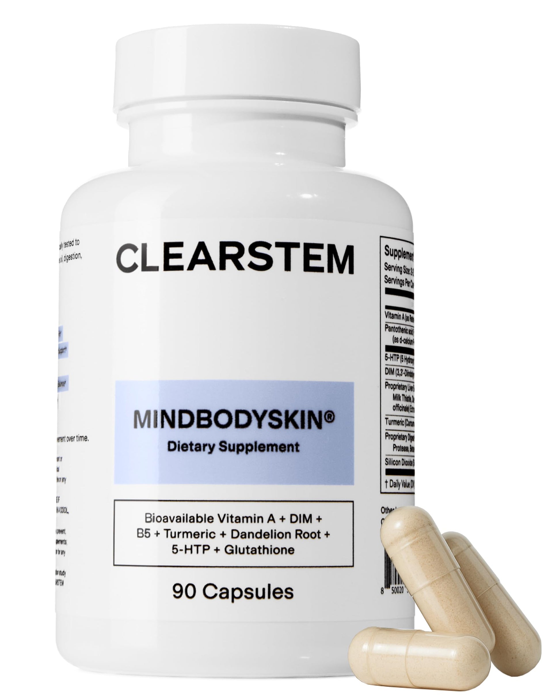 CLEARSTEM - MINDBODYSKIN Hormonal Acne Supplement (5-HTP) - Natural DIM Supplement - Skin Care Vitamins - Hormone Balance, Antioxidants - Gluten Free, CLEARSTEM canada supplements