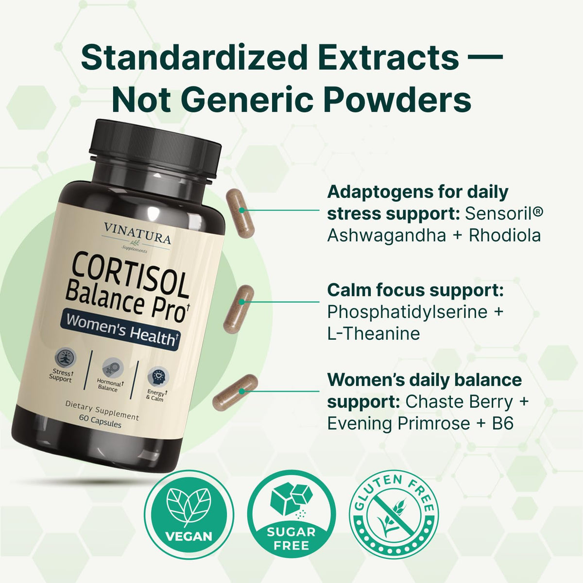 VINATURA Cortisol Supplements for Women - Cortisol Detox and Management - Adrenal Support, Stress Support, 60 Vegan Capsules VINATURABuy Supplements Australia