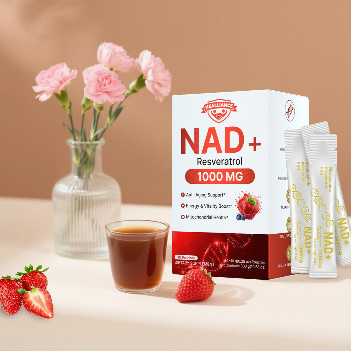 Healliance NAD+ Liquid Supplement 1000mg - Features Nicotinamide Riboside Resveratrol with PQQ for Targeted Healthy Aging and Cellular Energy Support, 30 Packets for Women and Men HeallianceBuy Supplements Australia