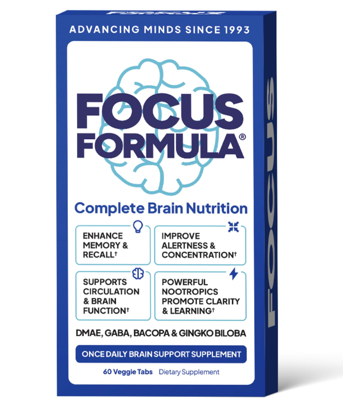 Focus Formula Nootropic Brain Supplement, Focus Capsules for Concentration, Supports Energy, Brain Booster with GABA, DMAE, and BACOPA, Memory Support Supplement, Cognitive Support, 60 Veggie Tablets Focus FormulaBuy Supplements Australia