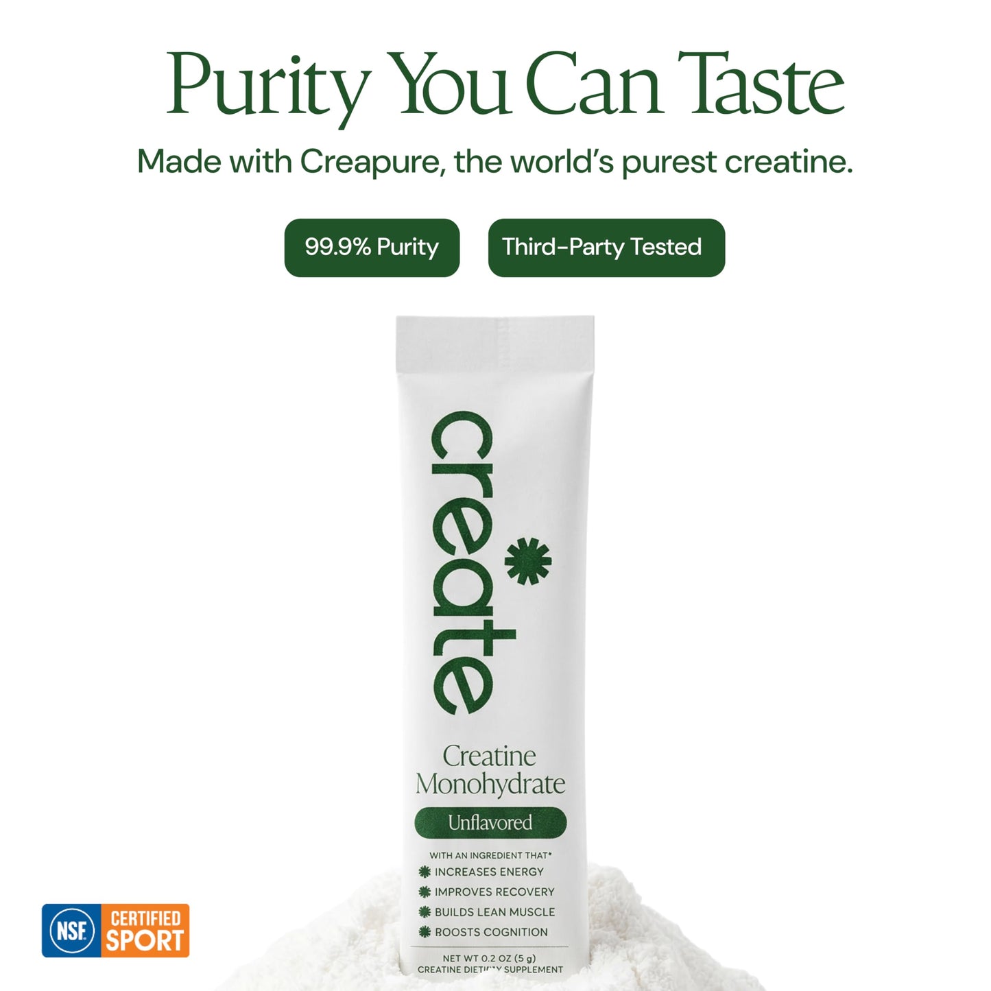 Create Creatine Monohydrate Powder - Creatine Travel Packets, Made with Creapure, 3rd Party Tested & NSF Certified for Sport, 30 Stick Packs, Unflavored