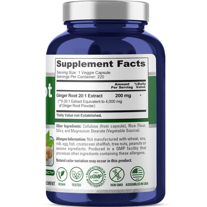 NusaPure Ginger Root Capsules 20:1 Extract, 200 mg Equivalent to 4,000mg per Veggie Caps | 220 Count | Non-GMO & Vegan NusaPureBuy Supplements Australia