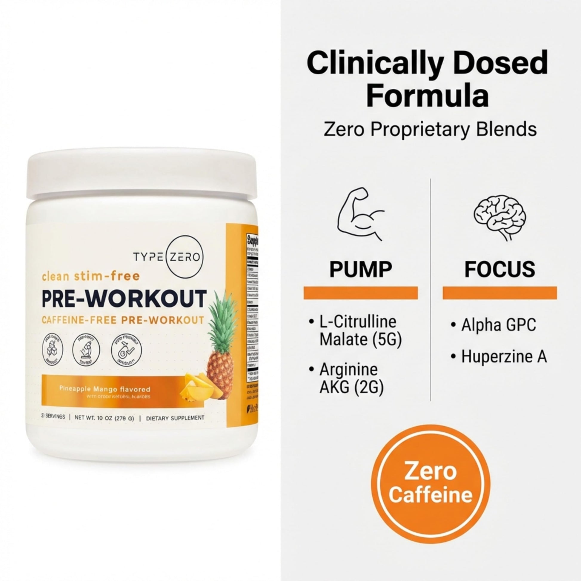 Type Zero Clean Stim Free Pre Workout Powder + Nitric Oxide Booster with L-Citrulline Malate, Arginine AKG, Beta Alanine - Caffeine & Stimulant Free - Pineapple Mango Flavor, 21 Servings Type ZeroBuy Supplements Australia