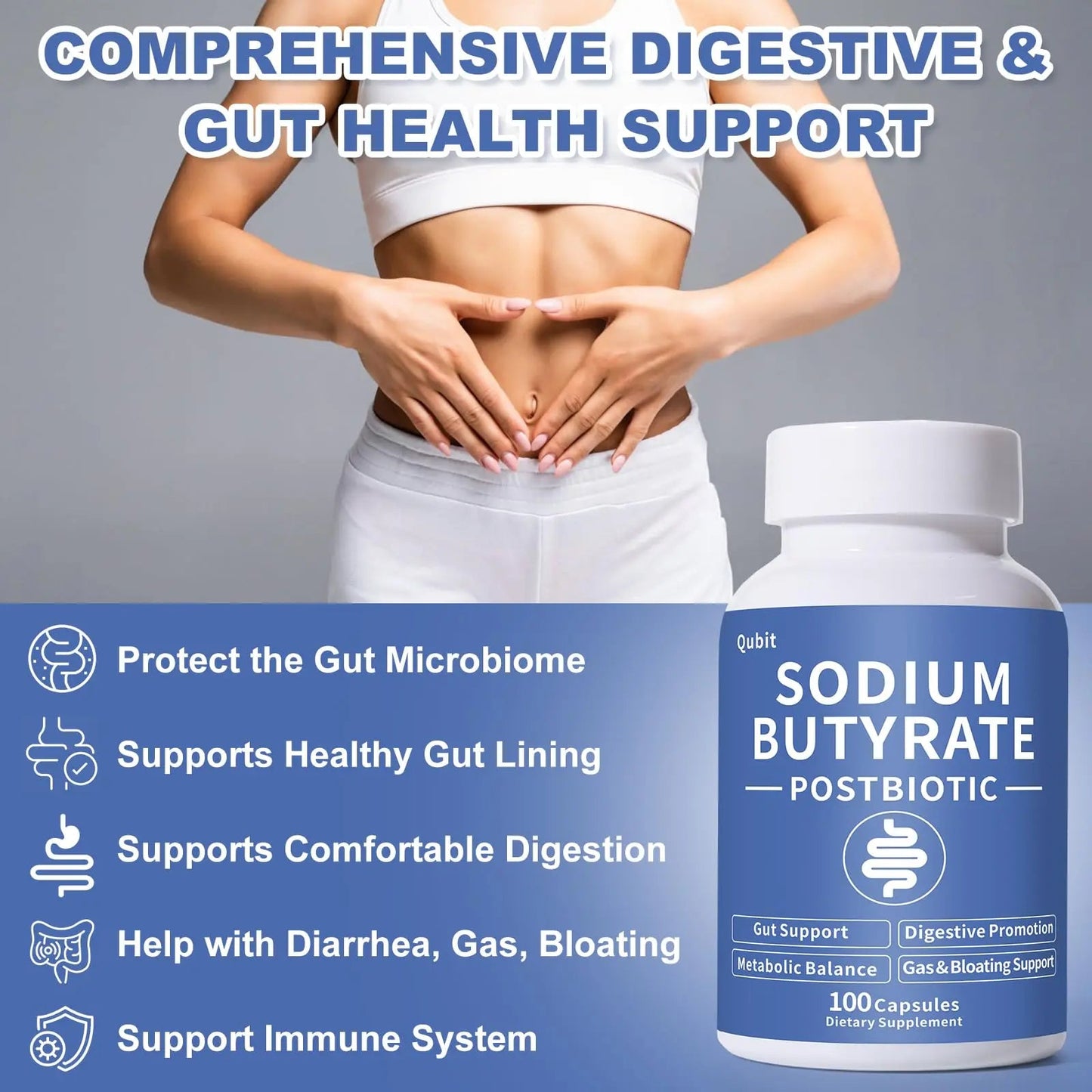 Sodium Butyrate, Butyrate Gut Health Supplement, Postbiotic for Gut, Stomach & Digestive, Support IBS, Leaky Gut, Gas & Bloat, Low Odor, 100 Vegan Capsules JkrovaBuy Supplements Australia