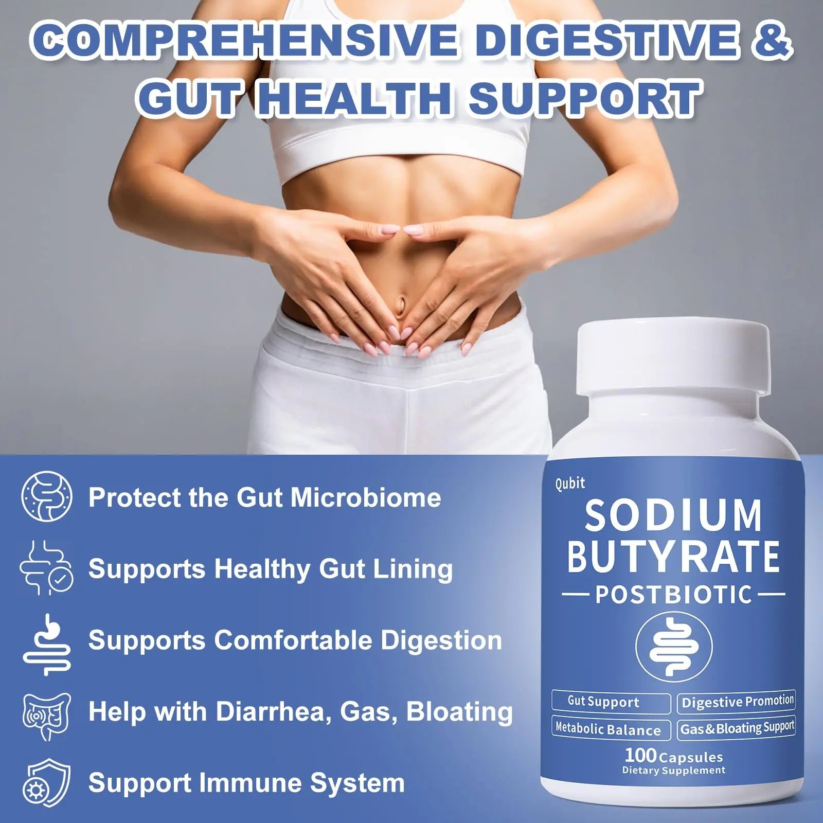 Sodium Butyrate, Butyrate Gut Health Supplement, Postbiotic for Gut, Stomach & Digestive, Support IBS, Leaky Gut, Gas & Bloat, Low Odor, 100 Vegan Capsules JkrovaBuy Supplements Australia