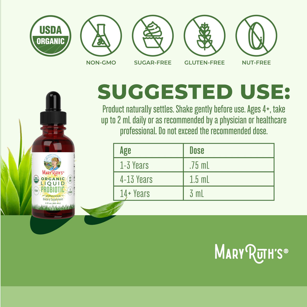 MaryRuth Organics Liquid Probiotic for Ages 4+ | 2 Billion CFU | 13 Probiotic Strains | Gut Health & Digestive Support | Gas & Bloating Support | Vegan | Gluten Free | Travel-Friendly | 20 Servings MARYRUTH'SBuy Supplements Australia