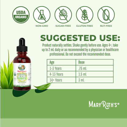 MaryRuth Organics Liquid Probiotic for Ages 4+ | 2 Billion CFU | 13 Probiotic Strains | Gut Health & Digestive Support | Gas & Bloating Support | Vegan | Gluten Free | Travel-Friendly | 20 Servings MARYRUTH'SBuy Supplements Australia