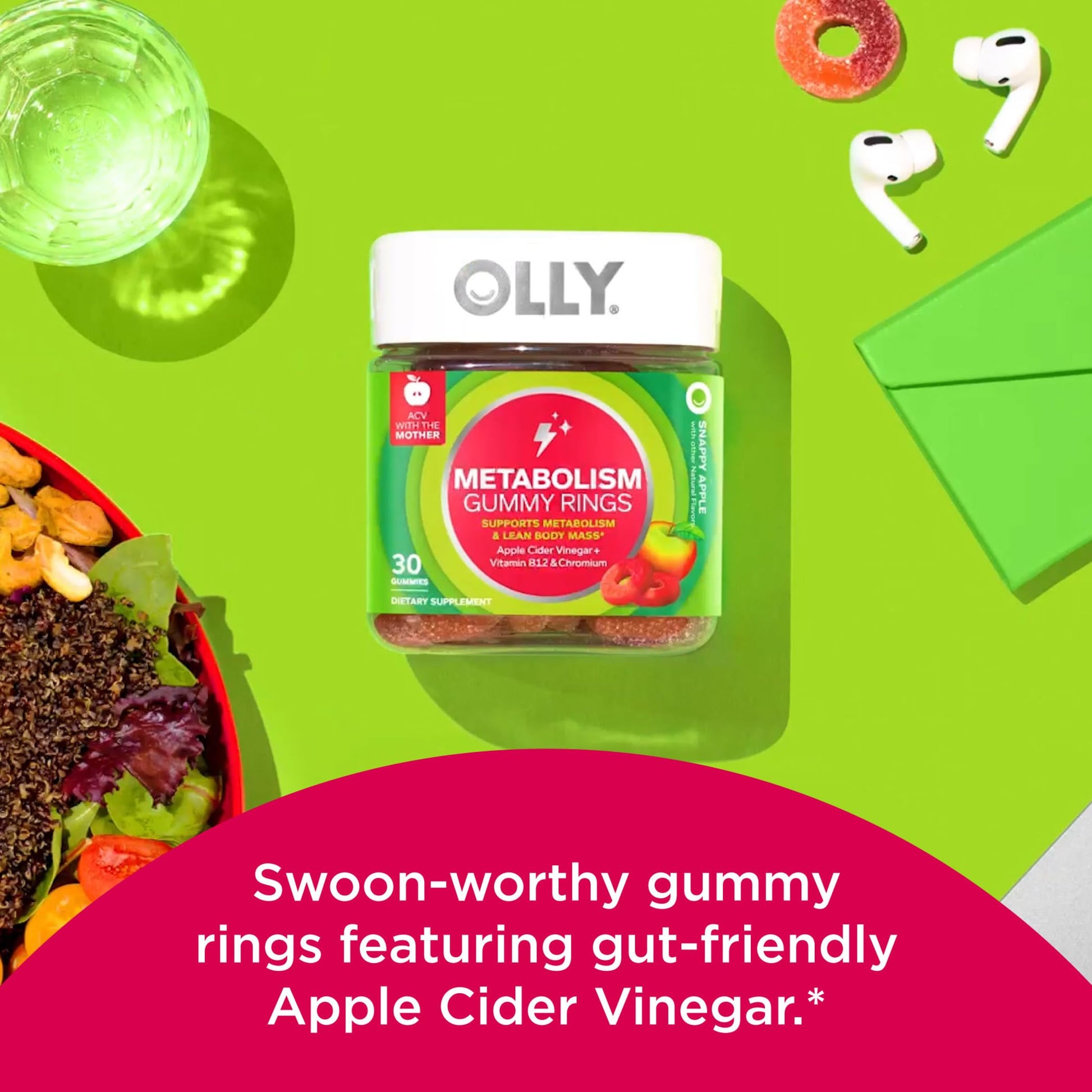 OLLY Metabolism Gummy Rings, Apple Cider Vinegar, Vitamin B12, Chromium, Energy OLLYBuy Supplements Australia