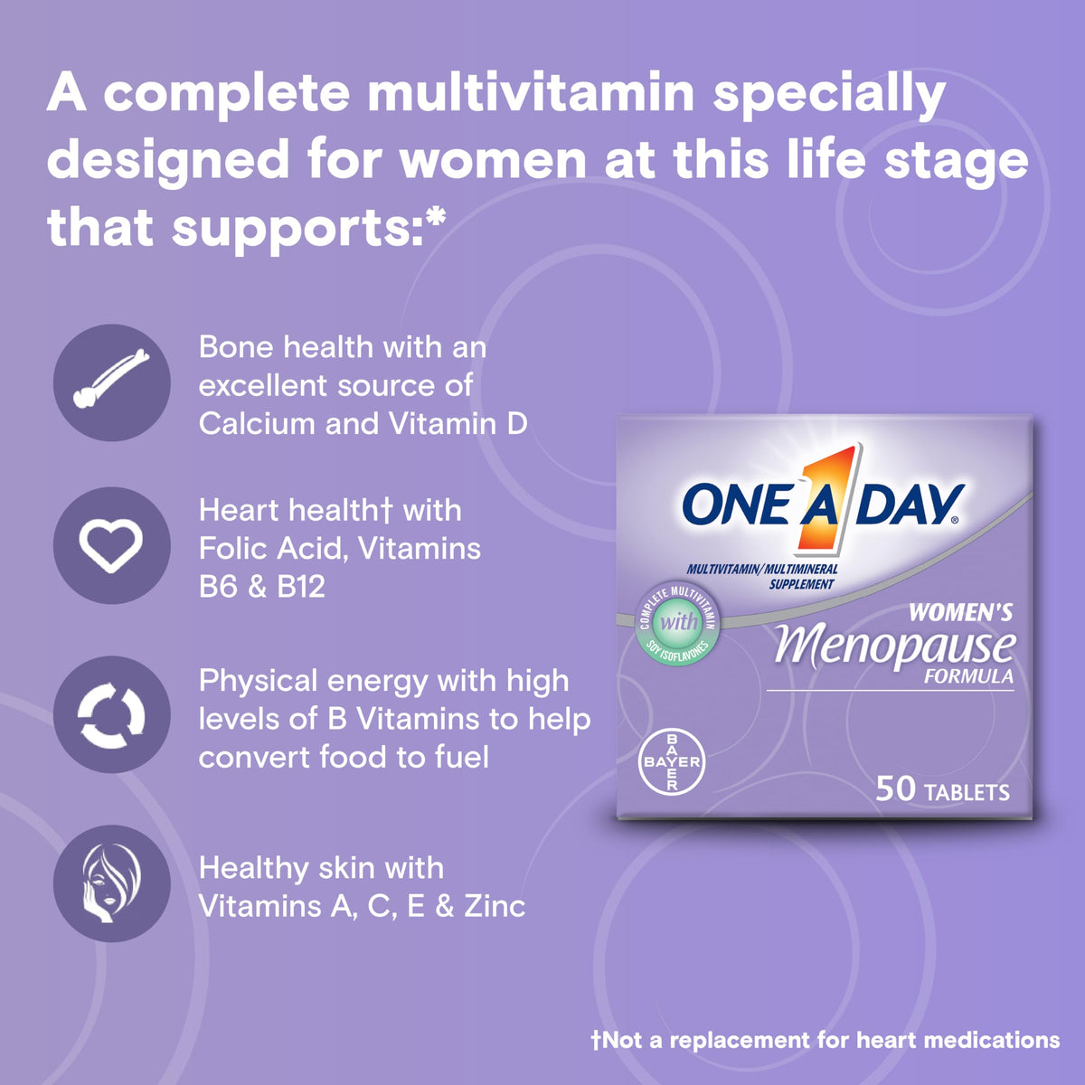 One A Day Women's Menopause Multivitamin with Vitamin A, Vitamin C, Vitamin D, Vitamin E and Zinc for Immune Health Support, Bone health, 50 Count (Packaging May Vary) ONE A DAYBuy Supplements Australia