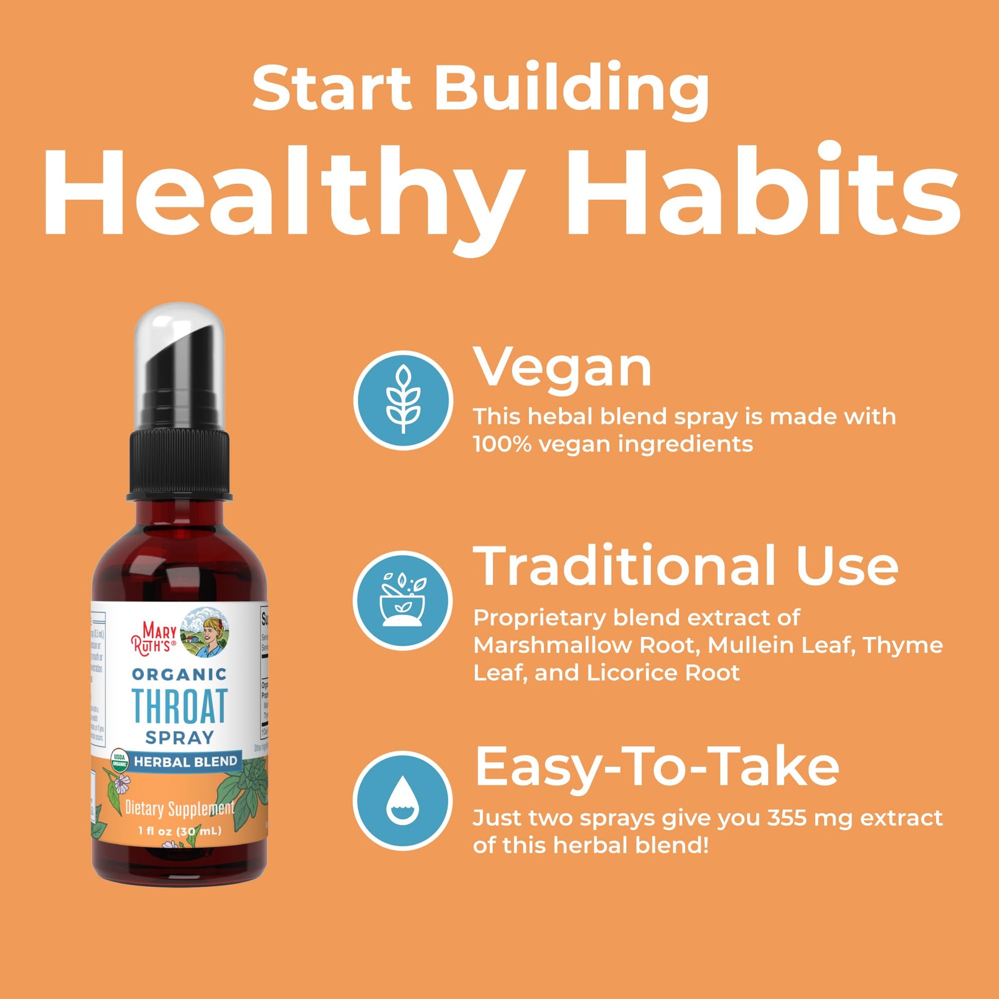 MaryRuth Organics USDA Organic Throat Spray with Mullein Leaf | Marshmallow Root & Licorice Root & Thyme Leaf | 4 Herbal Blend | Non-GMO | Vegan | Gluten Free | 1 Fl Oz | Up to 100 Servings MARYRUTH'SBuy Supplements Australia