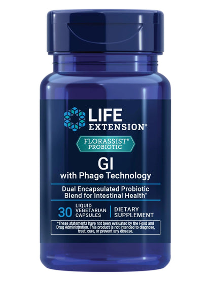 Life Extension FLORASSIST® Probiotic GI with Phage Technology, Digestive Health Supplement, microbiome Balance, Gut Health, Gluten Free, Vegetarian, 30 Capsules Life ExtensionBuy Supplements Australia