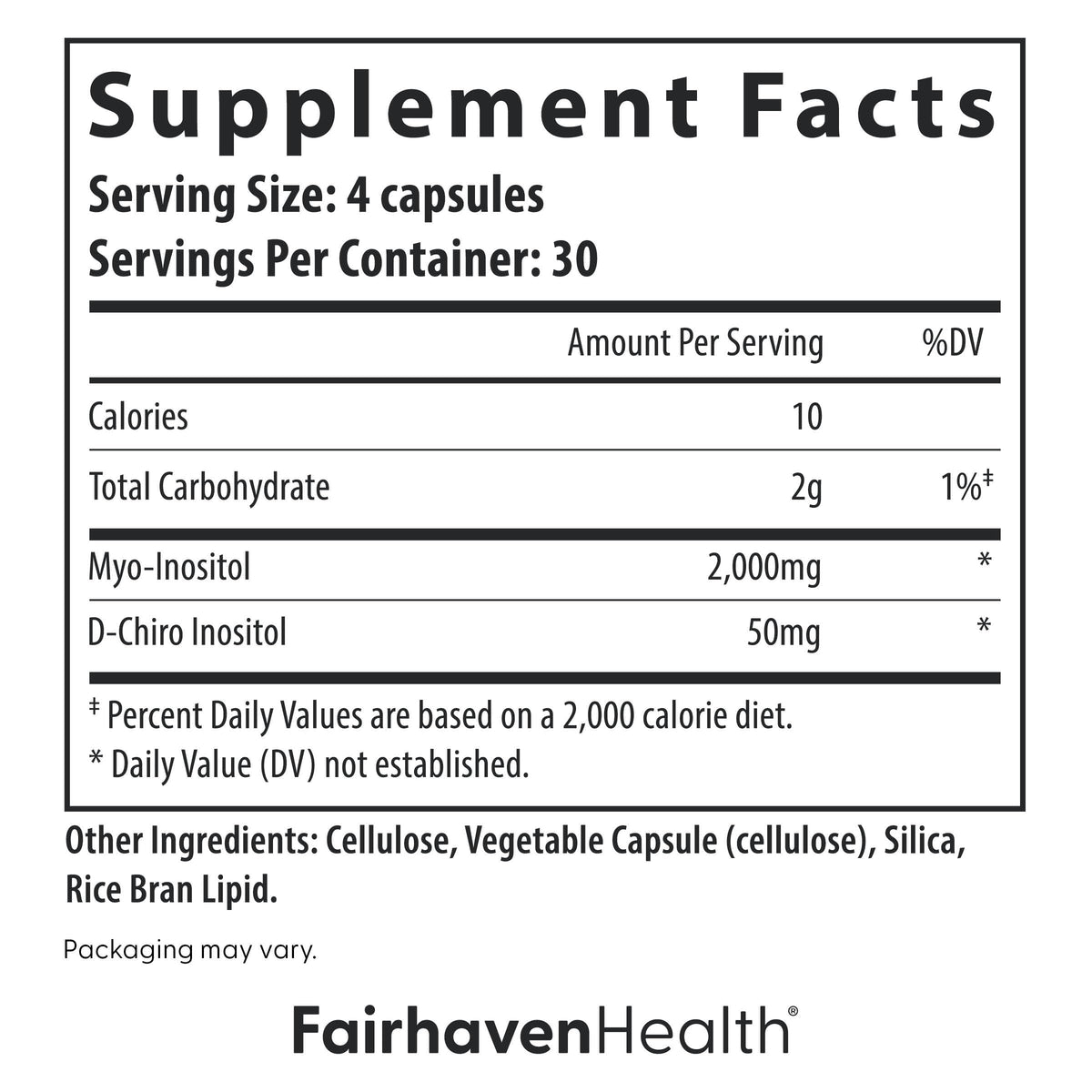 Fairhaven Health Myo-Inositol and D-Chiro Inositol Supplement for Women | 40:1 Ratio | Female Fertility Supplement for Women and Hormone Balance* | Vegan | 120 Myo & D-Chiro Inositol Capsules Fairhaven HealthBuy Supplements Australia