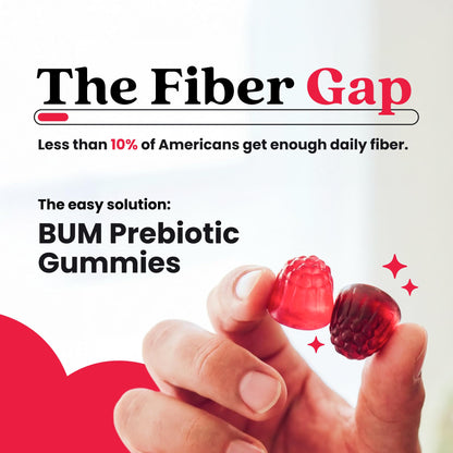 Bum Prebiotic Fiber Supplement for Men - Chicory Root Inulin Prebiotic Fiber Gummies for Men for Peachy Digestive Health, Regularity & Boating Relief