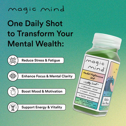 Magic Mind Focus Energy Drink Shots - No Jitters, Stress Relieving, Ashwagandha, Functional Mushrooms, Matcha Green Tea, Vitamin B12, Vitamin C - 2 FL Oz (5 Pack) Magic MindBuy Supplements Australia