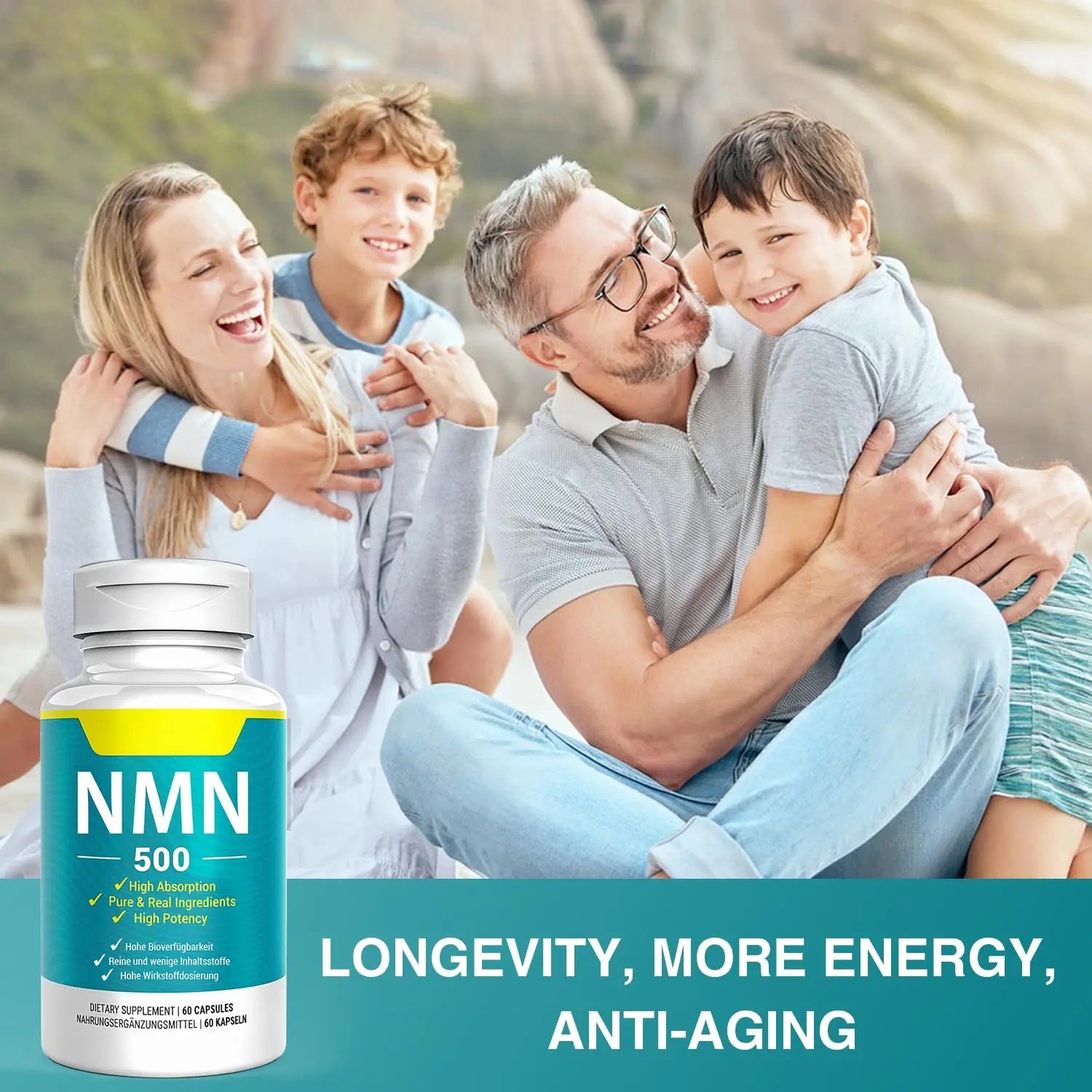 Vegan NMN Supplement 500mg, Higher Absorption - 99% Pure NMN (Nicotinamide Mononucleotide)for NAD+, Cellular Energy Immune Muscle, Anti-Aging & Longevity, Stabilized NMN - 60 Capsules (60 Days Supply) NivantavBuy Supplements Australia