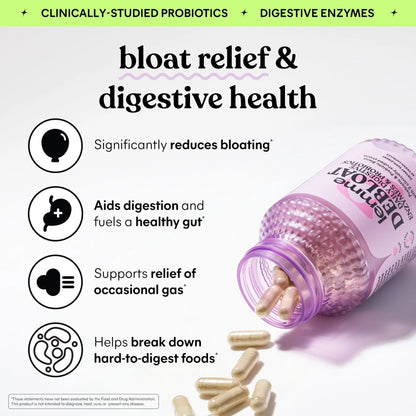 Lemme Debloat 3-in-1 Prebiotic, Probiotic & Digestive Enzyme Capsules for Bloating & Gas Relief - 2 Clinically Studied Probiotics w/5 Digestive Enzymes to Improve Digestion, Women & Men, (60 Count) LemmeBuy Supplements Australia