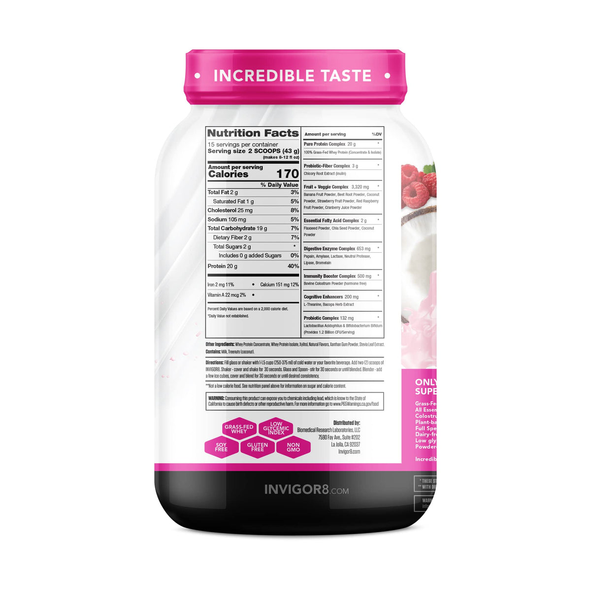 INVIGOR8 Superfood Grass Fed Whey Protein Isolate Shake Natural Strawberry Gluten-Free INVIGOR8Buy Supplements Australia