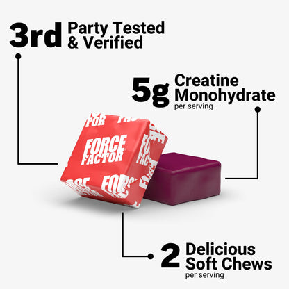 Force Factor Legendary Creatine Chews, 5g Creatine Monohydrate, Build Muscle, Improve Strength & Recovery, Support Memory & Cognitive Function, Sugar Free, Berry Blast, 60 Soft Chews Force FactorBuy Supplements Australia