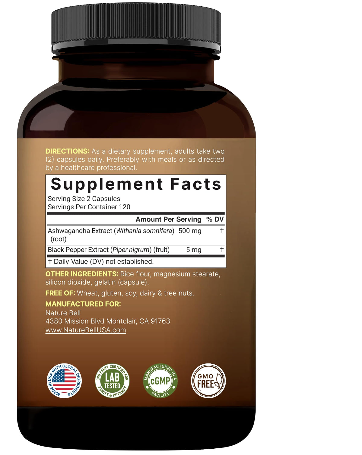 NatureBell Ashwagandha Root with Black Pepper Extract - 240 Capsules - High Strength Adaptogen for Calmness, Relaxation & Immune Support* NatureBellBuy Supplements Australia