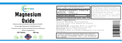 Magnesium 400mg [High Potency] Supplement – Magnesium Oxide for Immune Support, Muscle Recovery, Leg Cramps and Relaxation 120 Tablets LifePROMAXBuy Supplements Australia