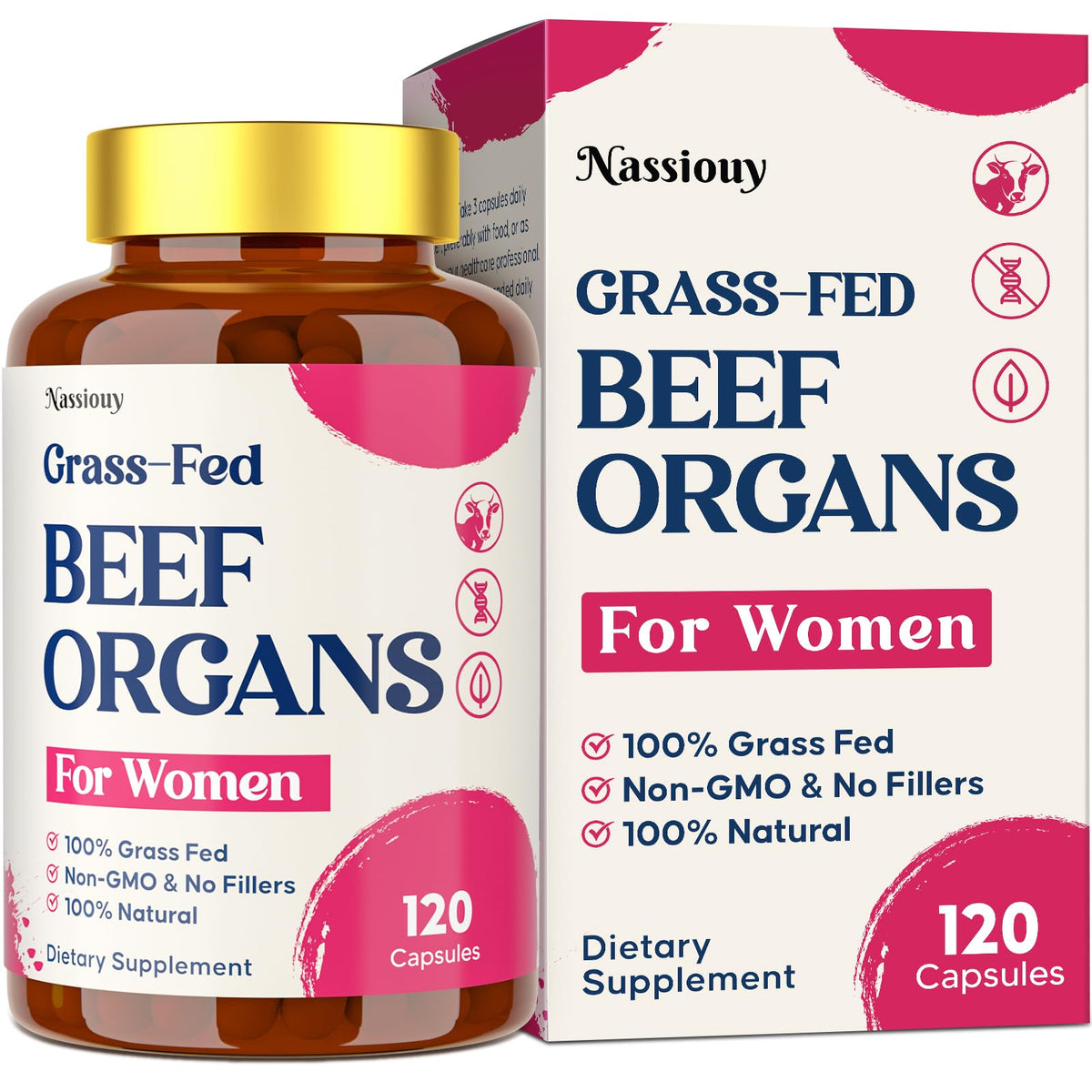 12-In-1 Beef Organ Supplement for Women - Beef Liver, Uterus, Kidney, Heart, Pancreas, 5 Vitamins & 2 Herbs, Hormone Balance, Menstruation, Energy, Immune - 100% Grass Fed, Pasture Raise - 120 Caps NassiouyBuy Supplements Australia