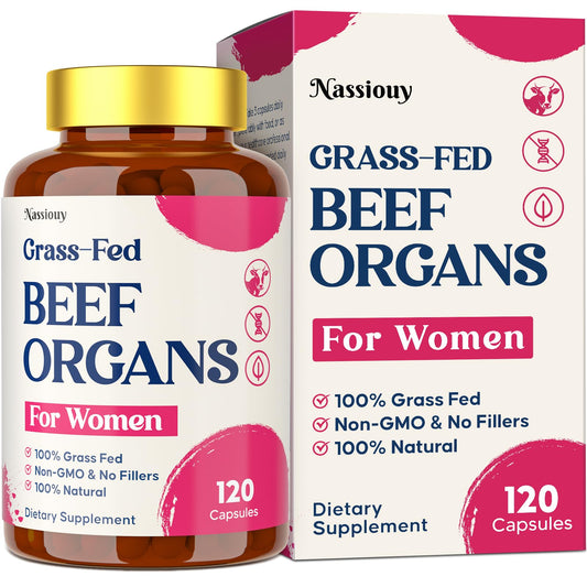 12-In-1 Beef Organ Supplement for Women - Beef Liver, Uterus, Kidney, Heart, Pancreas, 5 Vitamins & 2 Herbs, Hormone Balance, Menstruation, Energy, Immune - 100% Grass Fed, Pasture Raise - 120 Caps NassiouyBuy Supplements Australia