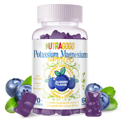 Potassium Magnesium Gummies,Potassium Supplement w/Ashwagandha,High Absorption Magnesium Glycinate,B6,D3,Potassium Citrate for Leg Cramps,Muscle,Electroyte for Adults Kids,Sugar-Free, 60 Gummies NUTRAGOGOBuy Supplements Australia