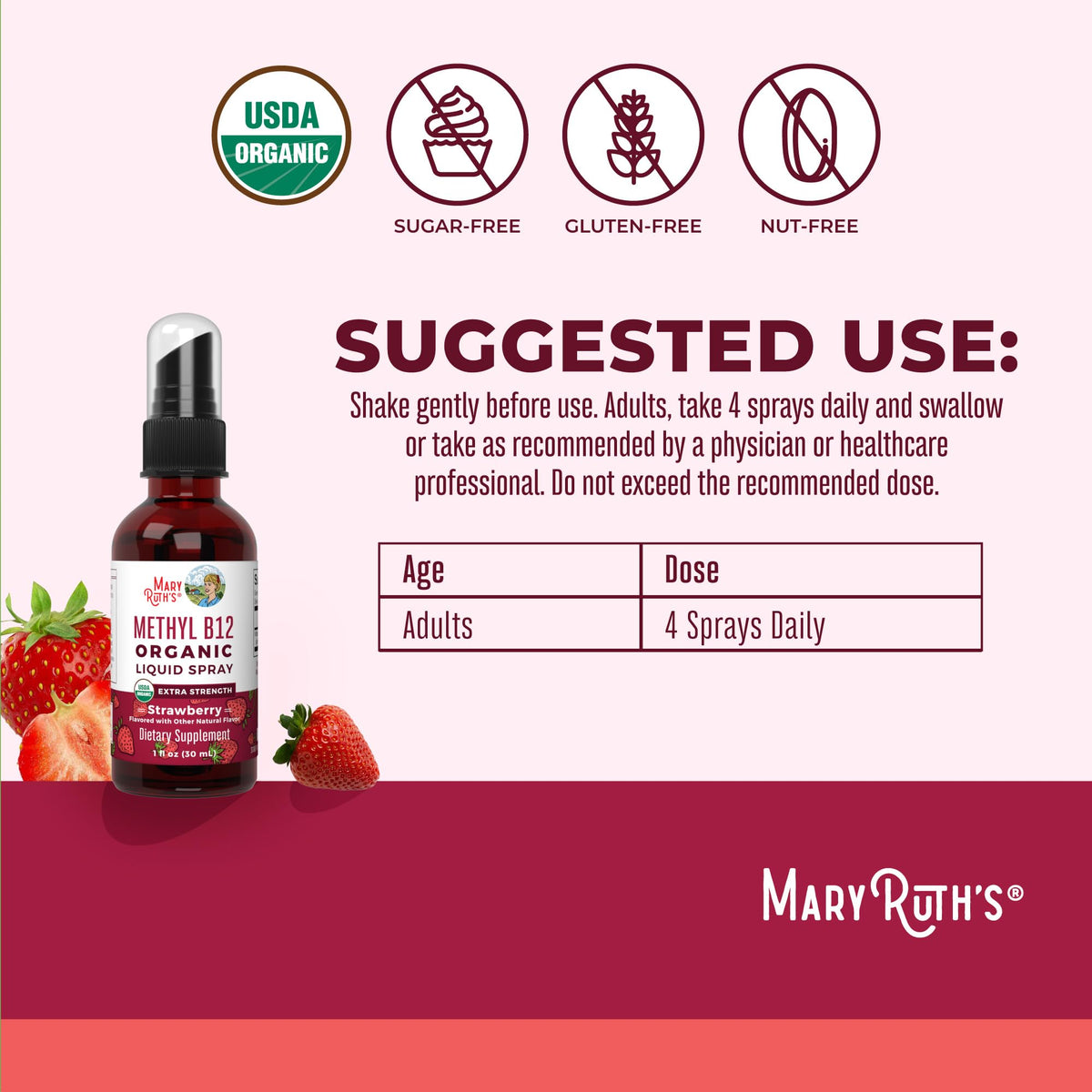 MaryRuth Organics Vitamin B12 Liquid Spray | Vegan, Non-GMO, Gluten-Free | USDA Organic Supplement | Energy & Nervous System Support | B12 Vitamins for Women & Men | 720 mcg | 1 Fl Oz MARYRUTH'SBuy Supplements Australia