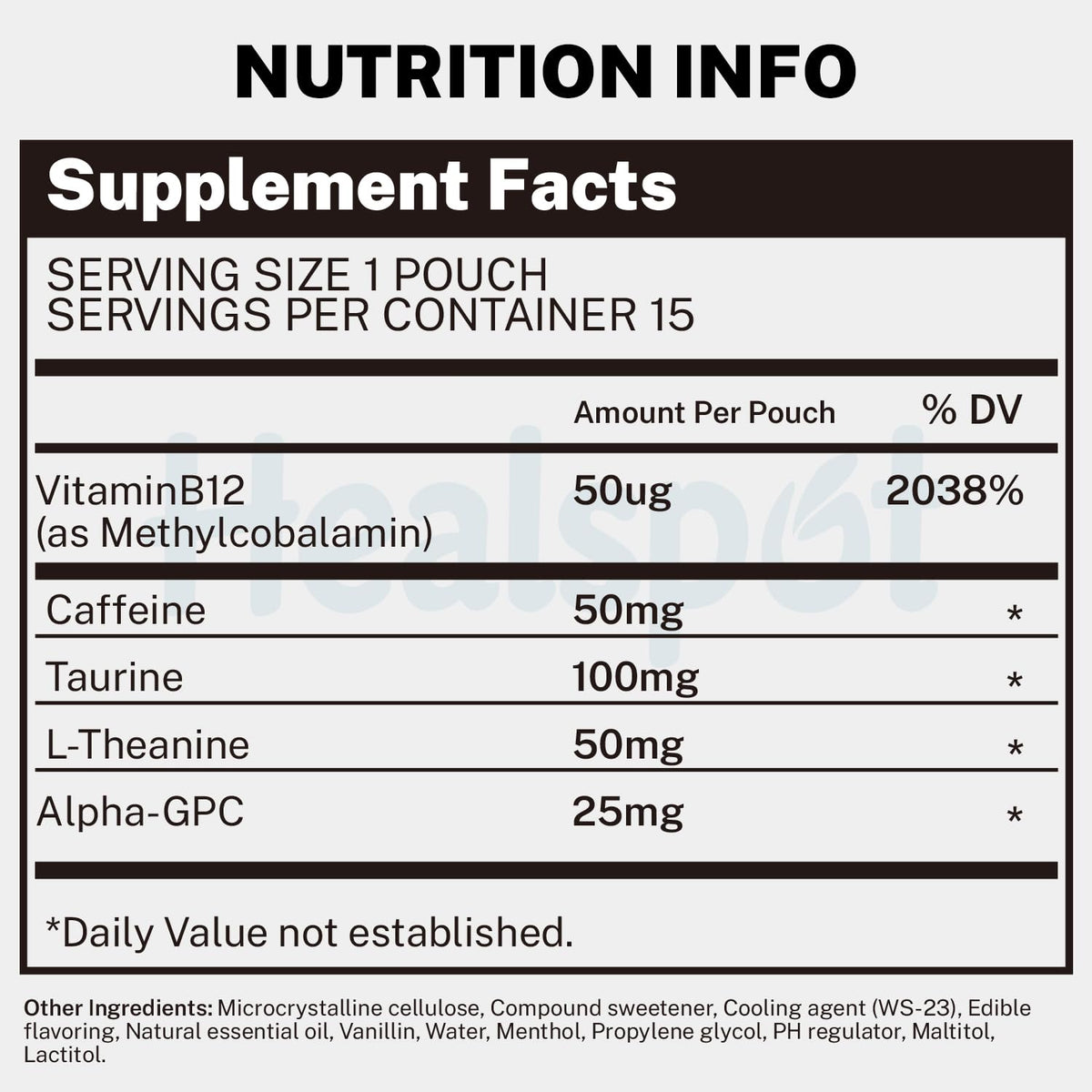 Healspot Nootropic Caffeine Pouches, Energy Pouches with 50mg Caffeine | Taurine | Vitamin B12 | Alpha-GPC | L-Theanine, Focus and Energy Supplements Variety Packs 5 Flavors HealspotBuy Supplements Australia